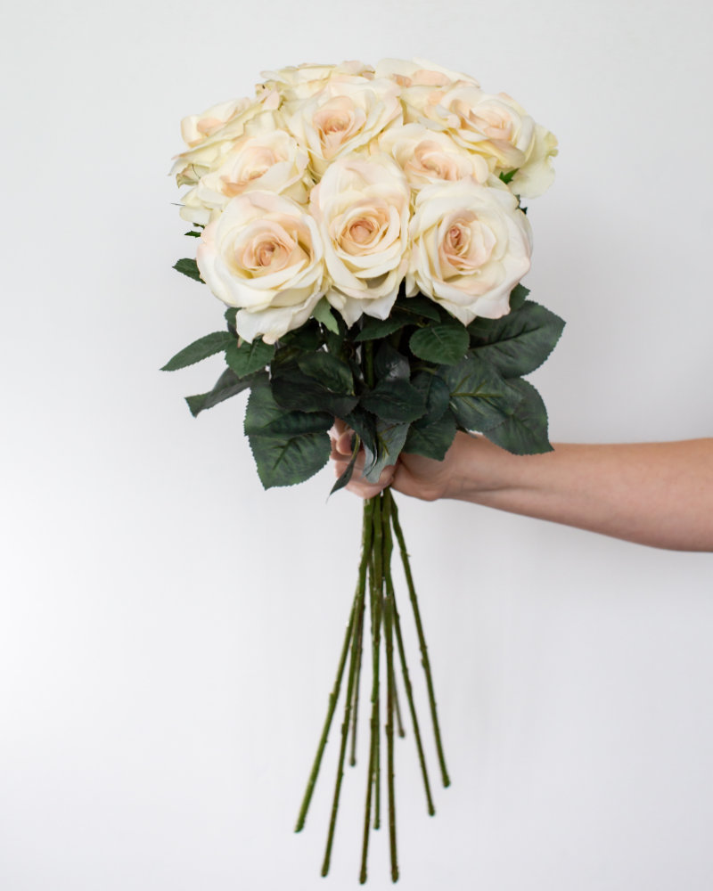 multiple white cream peach rose roses stem fake faux realistic authentic artificial